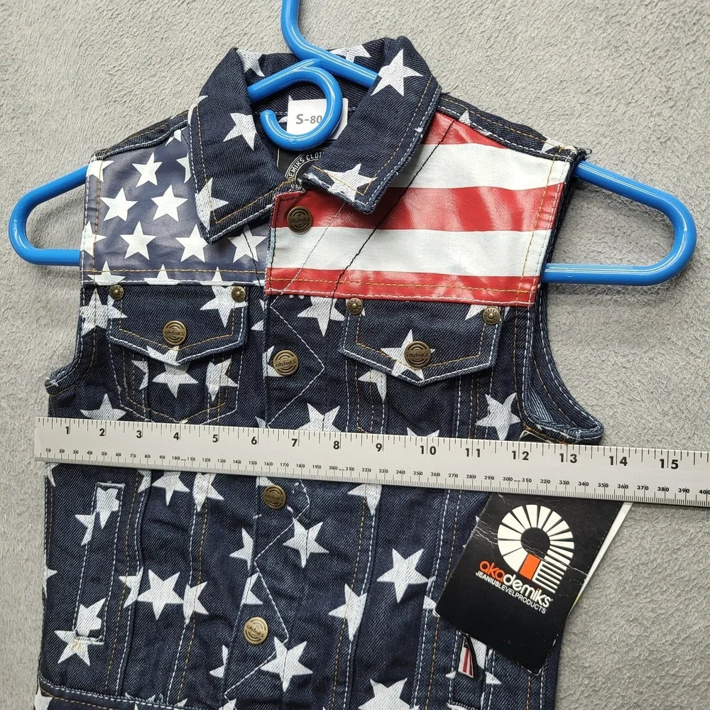 Akademiks Boys Vest‎ 4T Indigo Denim AKOMKS Patriotic Embroidery Y2K NWT